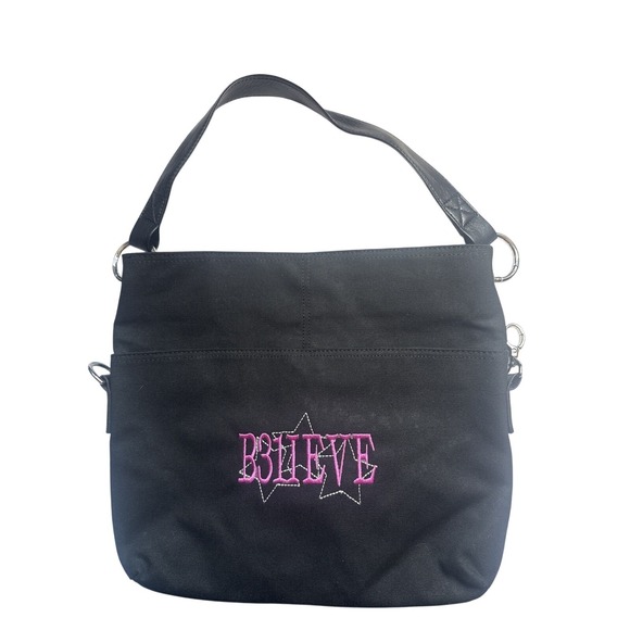 thirty-one Handbags - Thirty-One Suite Cross N' Fold 881A Safari Black "BELIEVE" Embroidered NEW
